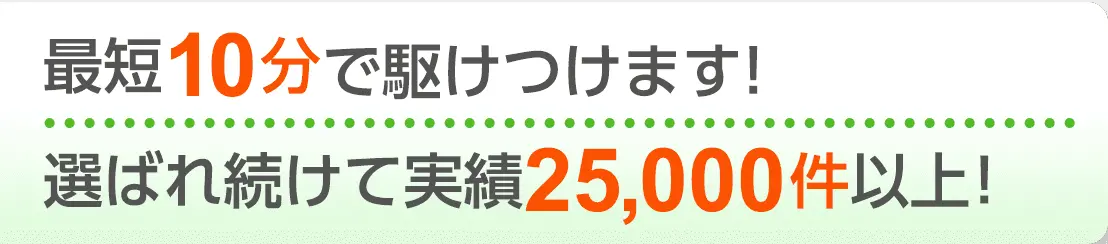 水まわりのお悩みに！ 最短10分で駆けつけます！ 選ばれ続けて実績25,000件以上！